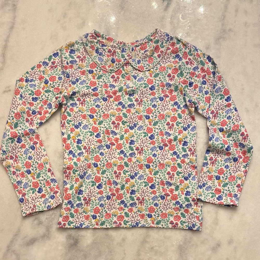 Jojo Maman Bebe floral forest print long sleeved scallop collared top girls 5-6